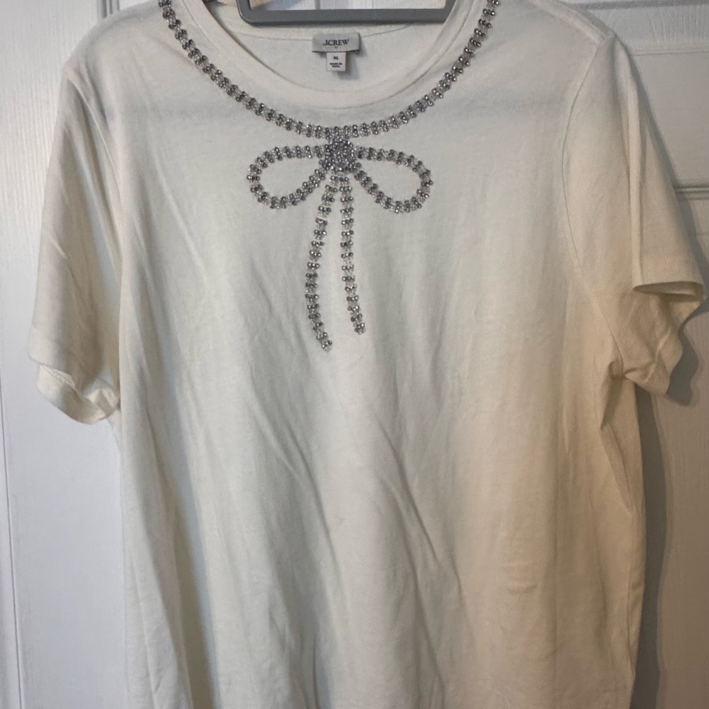 J. Crew Cream Tee with Silver Embellishment